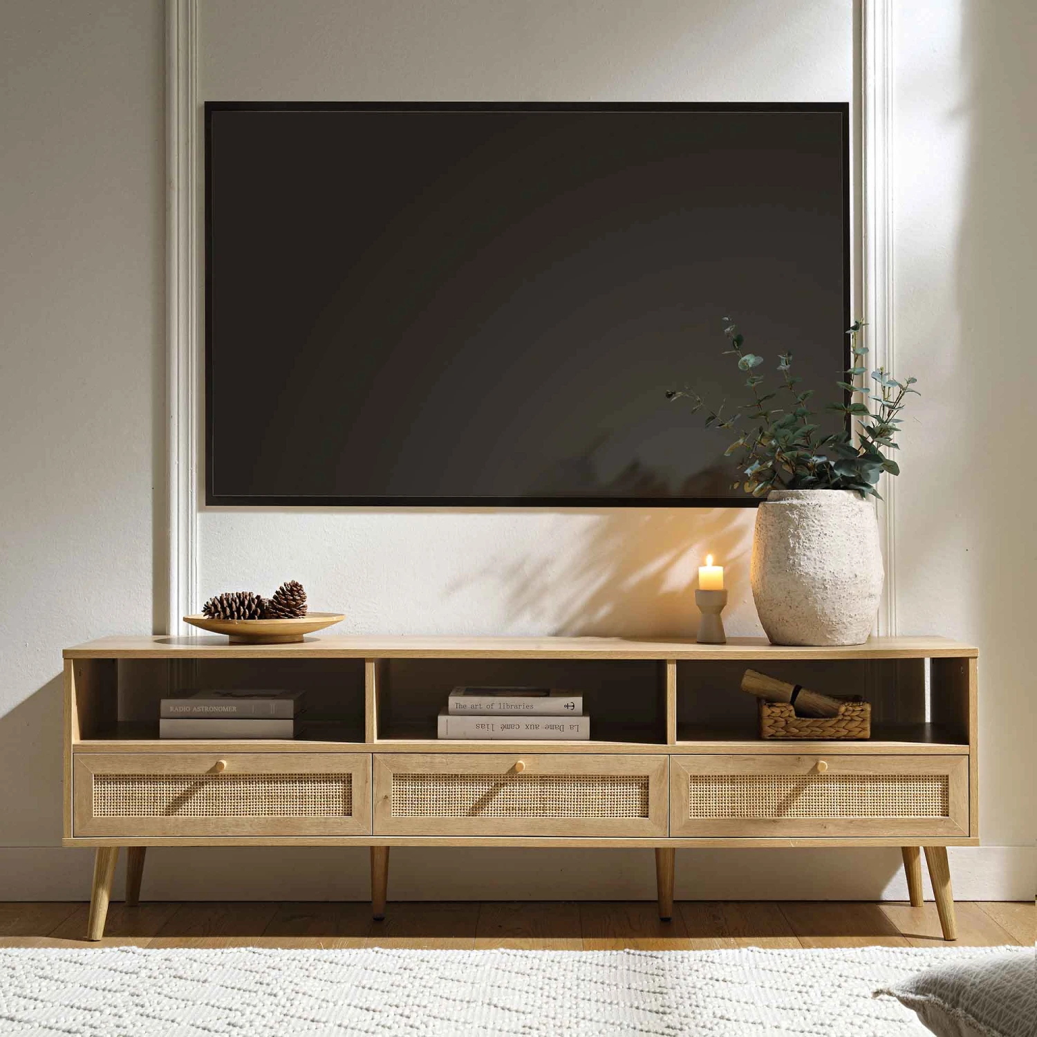 Frances Woven Rattan 160cm 3-Drawer TV Unit, Natural 2 Frances Woven Rattan 160cm 3-Drawer TV Unit, Natural