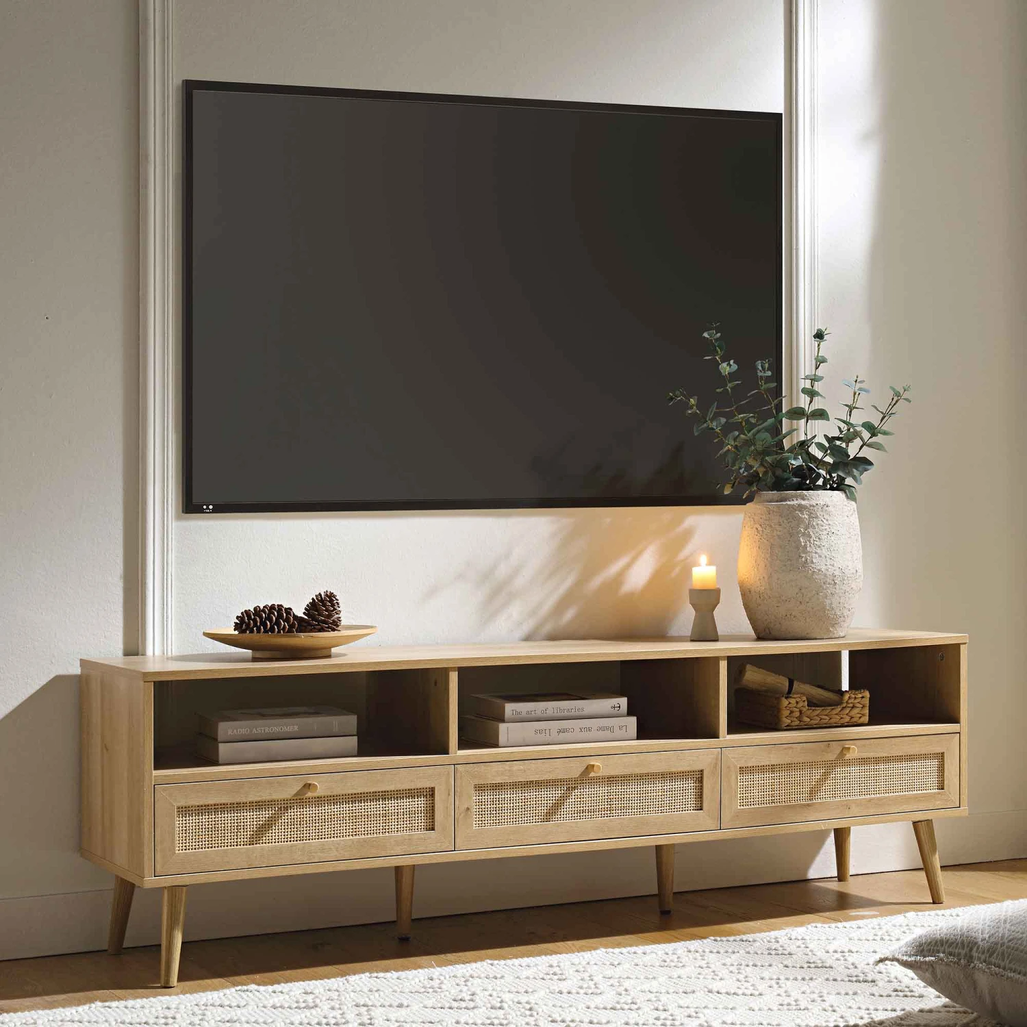 Frances Woven Rattan 160cm 3-Drawer TV Unit, Natural 3 Frances Woven Rattan 160cm 3-Drawer TV Unit, Natural - Image 2