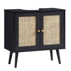Frances Woven Rattan 2-Door Bathroom Undersink Unit, Black -Daals Shop FT UDS 01 BLACK WB1