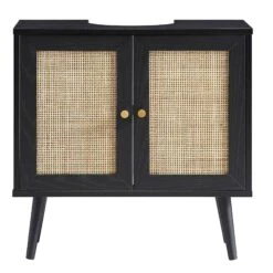 Frances Woven Rattan 2-Door Bathroom Undersink Unit, Black -Daals Shop FT UDS 01 BLACK WB2