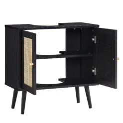 Frances Woven Rattan 2-Door Bathroom Undersink Unit, Black -Daals Shop FT UDS 01 BLACK WB3