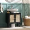 Frances Woven Rattan 2-Door Bathroom Undersink Unit, Black 1 Frances Woven Rattan 2-Door Bathroom Undersink Unit, Black -Daals Shop FT UDS 01 BLACK main