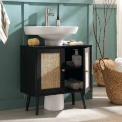 Frances Woven Rattan 2-Door Bathroom Undersink Unit, Black -Daals Shop FT UDS 01 BLACK scene1
