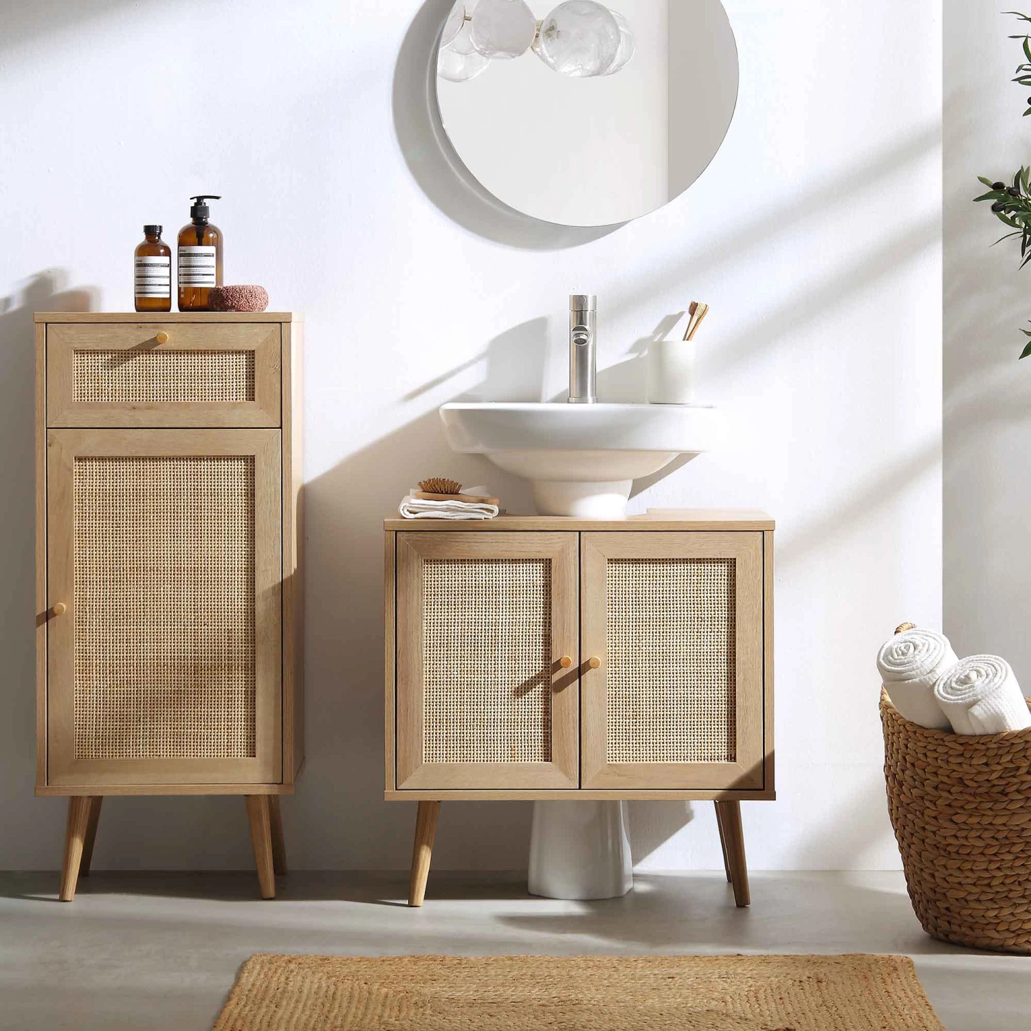 Frances Woven Rattan 2-Door Bathroom Undersink Unit, Natural 5 Frances Woven Rattan 2-Door Bathroom Undersink Unit, Natural - Image 3