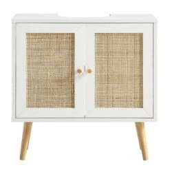 Frances Woven Rattan 2-Door Bathroom Undersink Unit, White -Daals Shop FT UDS 01 WHITE WB2