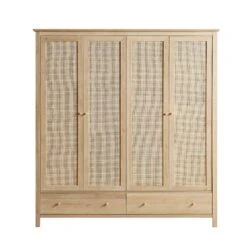 Frances Rattan 4-Door Wardrobe With 2 Drawers, Natural -Daals Shop FT WARD 04 NAT WB1