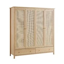 Frances Rattan 4-Door Wardrobe With 2 Drawers, Natural -Daals Shop FT WARD 04 NAT WB2