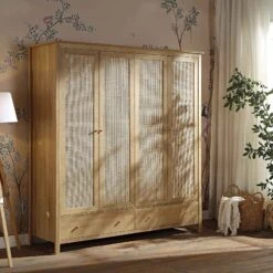 Frances Rattan 4-Door Wardrobe With 2 Drawers, Natural -Daals Shop FT WARD 04 NAT scene2