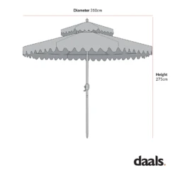 Fabienne Blue And White Striped 3M Double Top Crank And Tilt Parasol -Daals Shop FabienneParasolDimDrawing 1 d39876f5 69fe 4aff a657 880aad1443d1