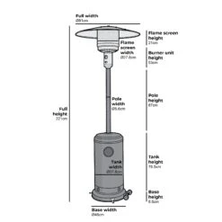 Freestanding Patio Heater Silver Stainless Steel Finish 44,000 BTU 13KW -Daals Shop Furniture Dimensions 3 PTHR HSS A 52624aed 49e2 4f23 86a6 0bfbfca8a0ca