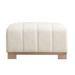 Belsize Beige Boucle Footstool With Wooden Base -Daals Shop GCSF 2360 BEIGE BOU STOOL WB1