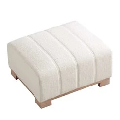 Belsize Beige Boucle Footstool With Wooden Base -Daals Shop GCSF 2360 BEIGE BOU STOOL WB3