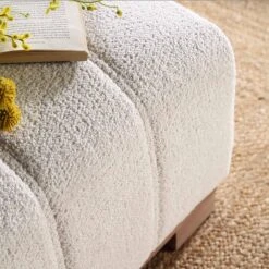 Belsize Beige Boucle Footstool With Wooden Base -Daals Shop GCSF 2360 BEIGE BOU STOOL detail1