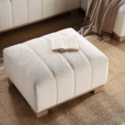 Belsize Beige Boucle Footstool With Wooden Base -Daals Shop GCSF 2360 BEIGE BOU STOOL scene2