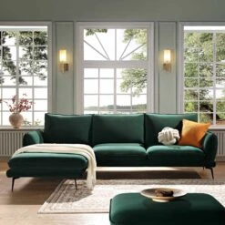 Obriel Forest Green Velvet Sofa, Grande Chaise Sofa Left Hand -Daals Shop GCSF 2400 PINE VEL LEFT scene2