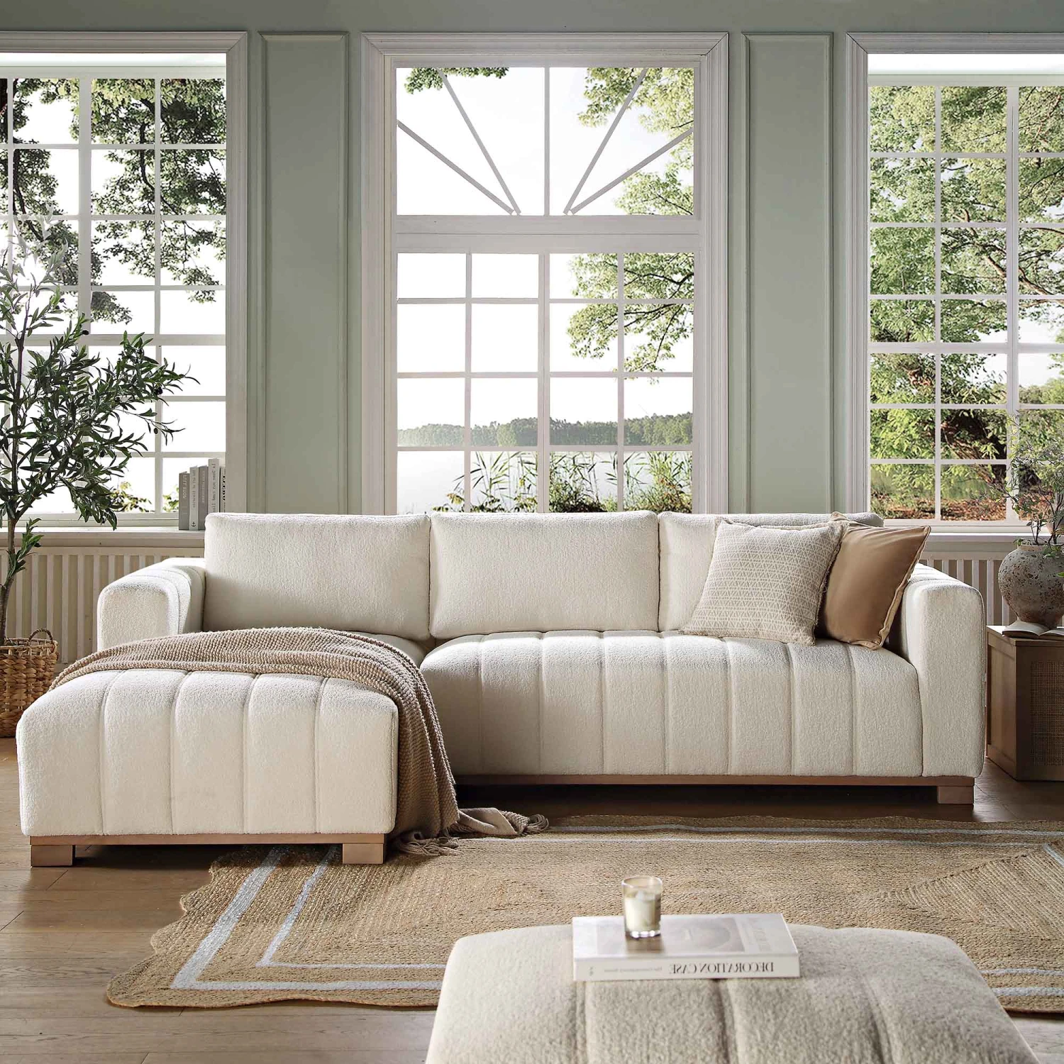 Belsize Beige Boucle Sofa With Wooden Base, Large Chaise Left Hand 4 Belsize Beige Boucle Sofa With Wooden Base, Large Chaise Left Hand - Image 2