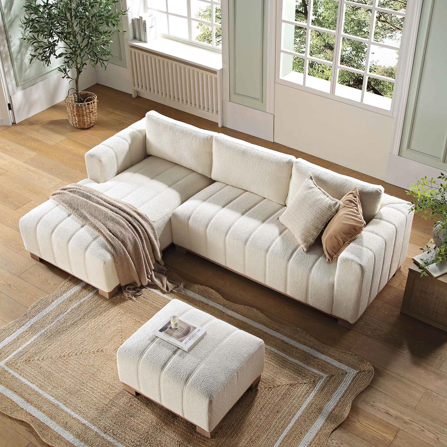 Belsize Beige Boucle Sofa With Wooden Base, Large Chaise Left Hand 5 Belsize Beige Boucle Sofa With Wooden Base, Large Chaise Left Hand - Image 3