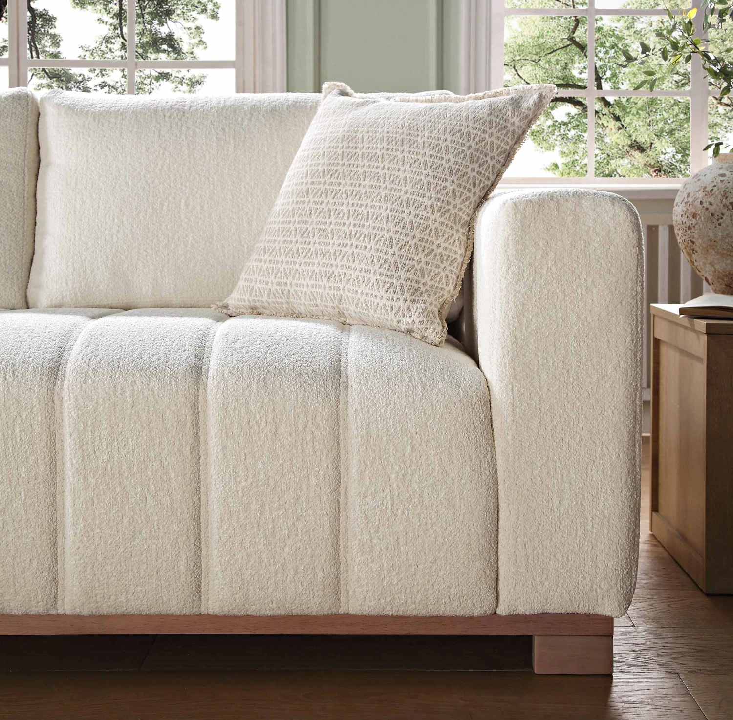 Belsize Beige Boucle Sofa With Wooden Base, Large Chaise Left Hand 6 Belsize Beige Boucle Sofa With Wooden Base, Large Chaise Left Hand - Image 4