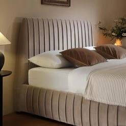 Helia Pleated Ottoman Storage Bed, Taupe Velvet 21 Helia Pleated Ottoman Storage Bed, Taupe Velvet -Daals Shop JAH 012 MINK VEL scene3