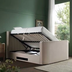 Wilton Champagne Velvet Ottoman TV Bed 23 Wilton Champagne Velvet Ottoman TV Bed -Daals Shop JAH 015 STONE VEL scene2