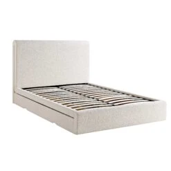 Hampstead Ecru Boucle Curved Bed With 4-Drawer Storage -Daals Shop JAH 016 ECRU BOU withdrawer WB1