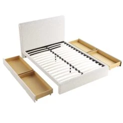 Hampstead Ecru Boucle Curved Bed With 4-Drawer Storage -Daals Shop JAH 016 ECRU BOU withdrawer WB3