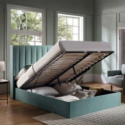 Wilton Seafoam Blue Velvet Ottoman Storage Bed 19 Wilton Seafoam Blue Velvet Ottoman Storage Bed -Daals Shop JAH 017 BLUE VEL scene2