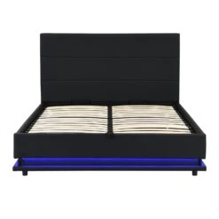 Buxton Faux Leather End Opening Ottoman Storage Bed Frame With Muti-colour LED Light Strip (Black PU) -Daals Shop JAH 04 BLACKPU 4