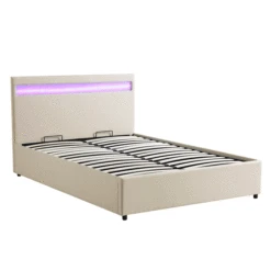 Pimlico End Opening Ottoman Storage Bed Frame With Muti-colour LED Headboard (Beige Fabric) -Daals Shop JAH 05 BEIGEFAB GIF