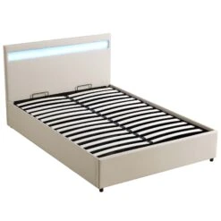 Pimlico End Opening Ottoman Storage Bed Frame With Muti-colour LED Headboard (Beige Fabric) -Daals Shop JAH 05 BEIGEFAB WB2