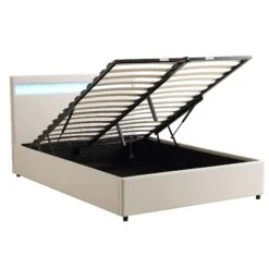 Pimlico End Opening Ottoman Storage Bed Frame With Muti-colour LED Headboard (Beige Fabric) -Daals Shop JAH 05 BEIGEFAB WB3