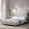 Sylvie Velvet Upholstered Bed Frame With Golden Chrome Legs, Champagne Velvet -Daals Shop JAH 06 CHAMPVEL main