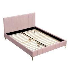 Sylvie Velvet Upholstered Bed Frame With Golden Chrome Legs, Pink Velvet -Daals Shop JAH 06 PINKVEL 2