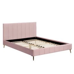 Sylvie Velvet Upholstered Bed Frame With Golden Chrome Legs, Pink Velvet -Daals Shop JAH 06 PINKVEL 3