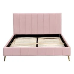 Sylvie Velvet Upholstered Bed Frame With Golden Chrome Legs, Pink Velvet -Daals Shop JAH 06 PINKVEL 4