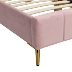 Sylvie Velvet Upholstered Bed Frame With Golden Chrome Legs, Pink Velvet -Daals Shop JAH 06 PINKVEL detail3