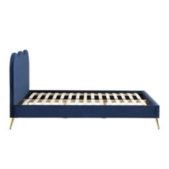 Gidea Velvet Upholstered Bed Frame With Scalloped Headboard & Golden Chrome Legs -Daals Shop JAH 07 NAVYVEL 4