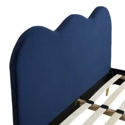 Gidea Velvet Upholstered Bed Frame With Scalloped Headboard & Golden Chrome Legs -Daals Shop JAH 07 NAVYVEL detail2