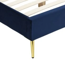 Gidea Velvet Upholstered Bed Frame With Scalloped Headboard & Golden Chrome Legs -Daals Shop JAH 07 NAVYVEL detail3