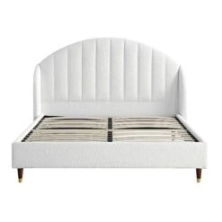 Eleanor White Boucle Upholstered Bed Frame With Domed Headboard -Daals Shop JAH 08 ECRU BOU WB1