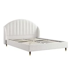 Eleanor White Boucle Upholstered Bed Frame With Domed Headboard -Daals Shop JAH 08 ECRU BOU WB2
