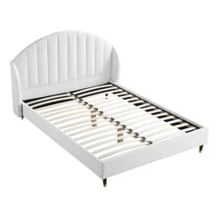 Eleanor White Boucle Upholstered Bed Frame With Domed Headboard -Daals Shop JAH 08 ECRU BOU WB3
