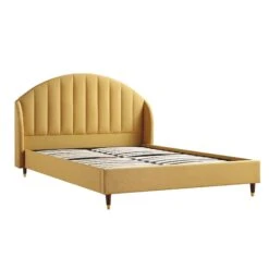 Eleanor Sunflower Yellow Fabric Upholstered Bed Frame With Domed Headboard -Daals Shop JAH 08 SUN FAB WB2