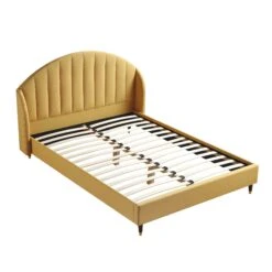 Eleanor Sunflower Yellow Fabric Upholstered Bed Frame With Domed Headboard -Daals Shop JAH 08 SUN FAB WB3