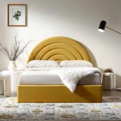 Archer Mustard Yellow Velvet Ottoman Storage Bed 16 Archer Mustard Yellow Velvet Ottoman Storage Bed -Daals Shop JAH 09 MUSTVEL scene1