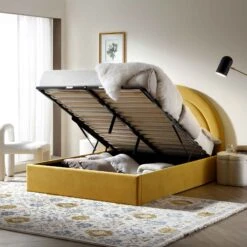 Archer Mustard Yellow Velvet Ottoman Storage Bed 17 Archer Mustard Yellow Velvet Ottoman Storage Bed -Daals Shop JAH 09 MUSTVEL scene2