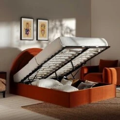 Archer Rust Velvet Ottoman Storage Bed 18 Archer Rust Velvet Ottoman Storage Bed -Daals Shop JAH 09 RUSTVEL scene2