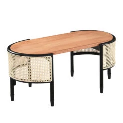 Jeanne Cane Rattan Solid Wood Oval Coffee Table -Daals Shop Jeanne 4