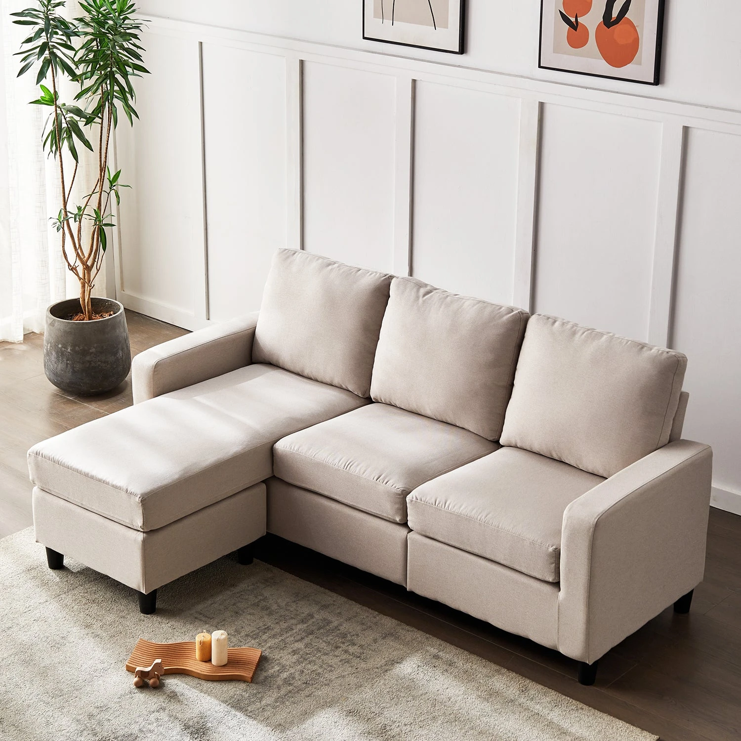 Campbell 3 Seater Sofa With Reversible Chaise In Beige Woven Fabric 7 Campbell 3 Seater Sofa With Reversible Chaise In Beige Woven Fabric - Image 5