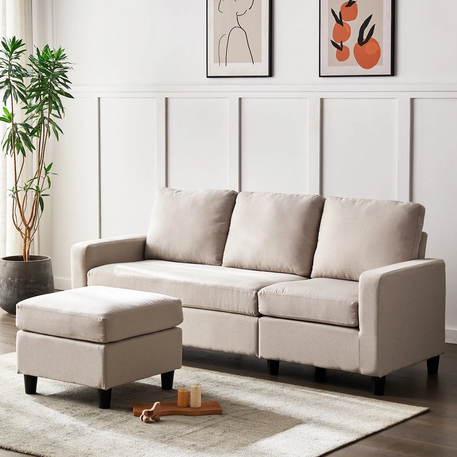 Campbell 3 Seater Sofa With Reversible Chaise In Beige Woven Fabric 6 Campbell 3 Seater Sofa With Reversible Chaise In Beige Woven Fabric - Image 4